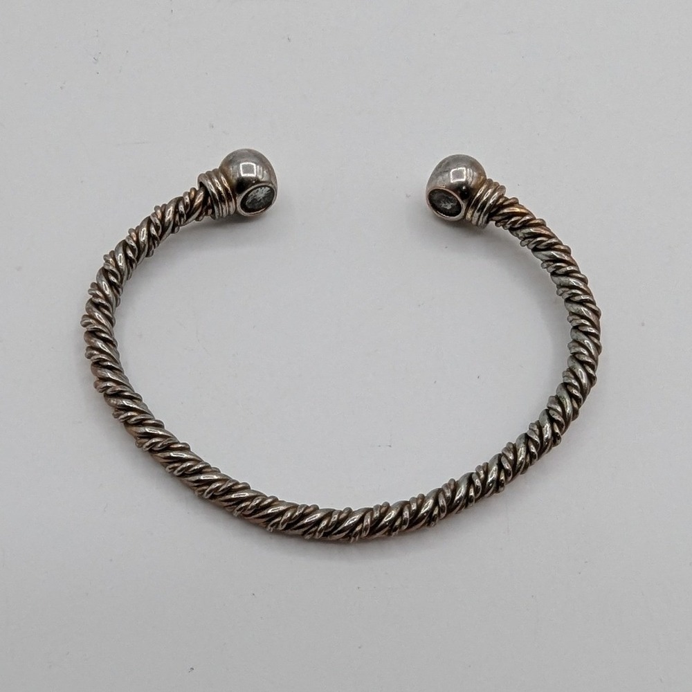 Twisted Cable Cuff Bracelet Silver Gold Tone Rope Mixed Metal Ball Finials